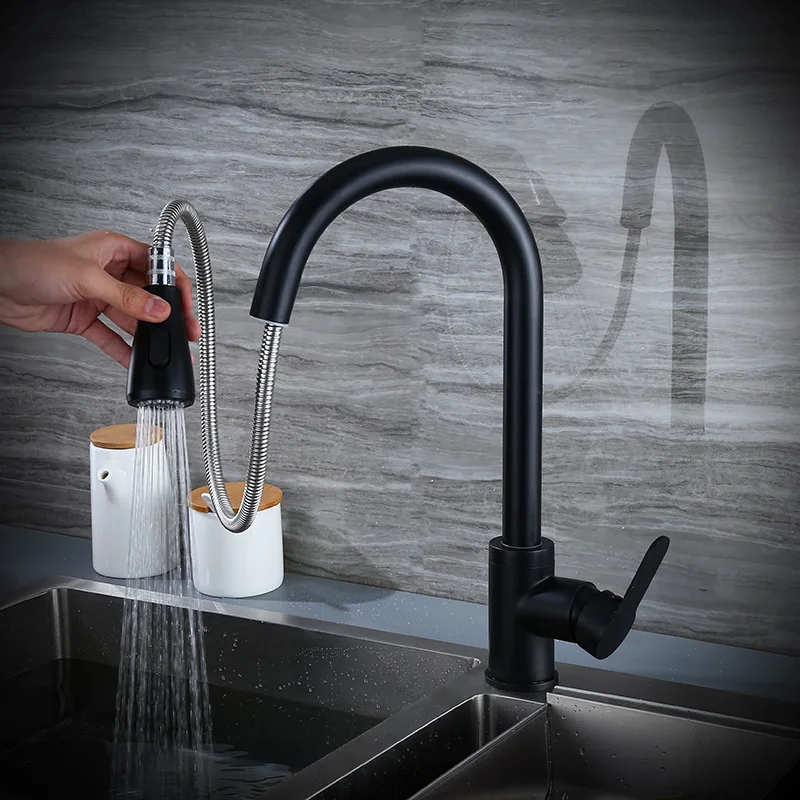 Luxury Kitchen Faucets Pull Out Flexible Sink Faucet Deck Mount Stream Shower Water Mixer Tap 360 Rotation Hot Cold Copper Taps