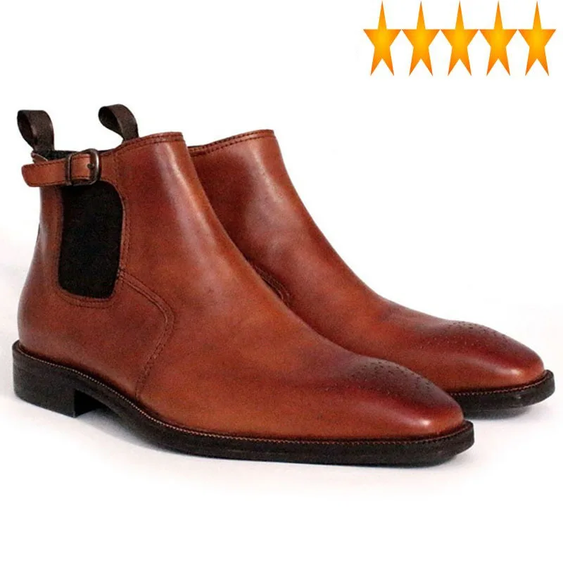 Quality Handmade England Leather High Masculine Boot Vintage Carved Square Head Brown Ankle Boots Men Design Gents Shoes 44 45