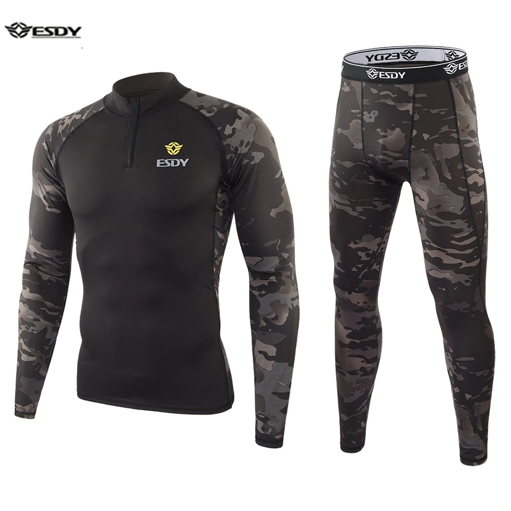 Men\'s Suits Outdoor Sports Thermal Underwear Men\'s Cycling Jersey Fleece Camouflage Thermal Underwear Sports Suit Frog Suit