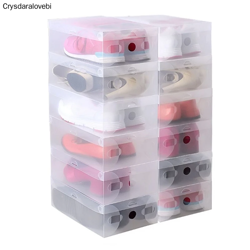 10pcs/lot Clear Plastic Shoes Storage Box Foldable Drawer Type Box For children women men Shoes Organizer