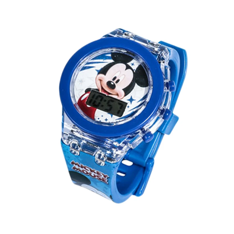 Children\'s cartoon watch Disney Mickey Spiderman Frozen led flash Quartz watch silica gel watch student Cartoons Watch Toy gift