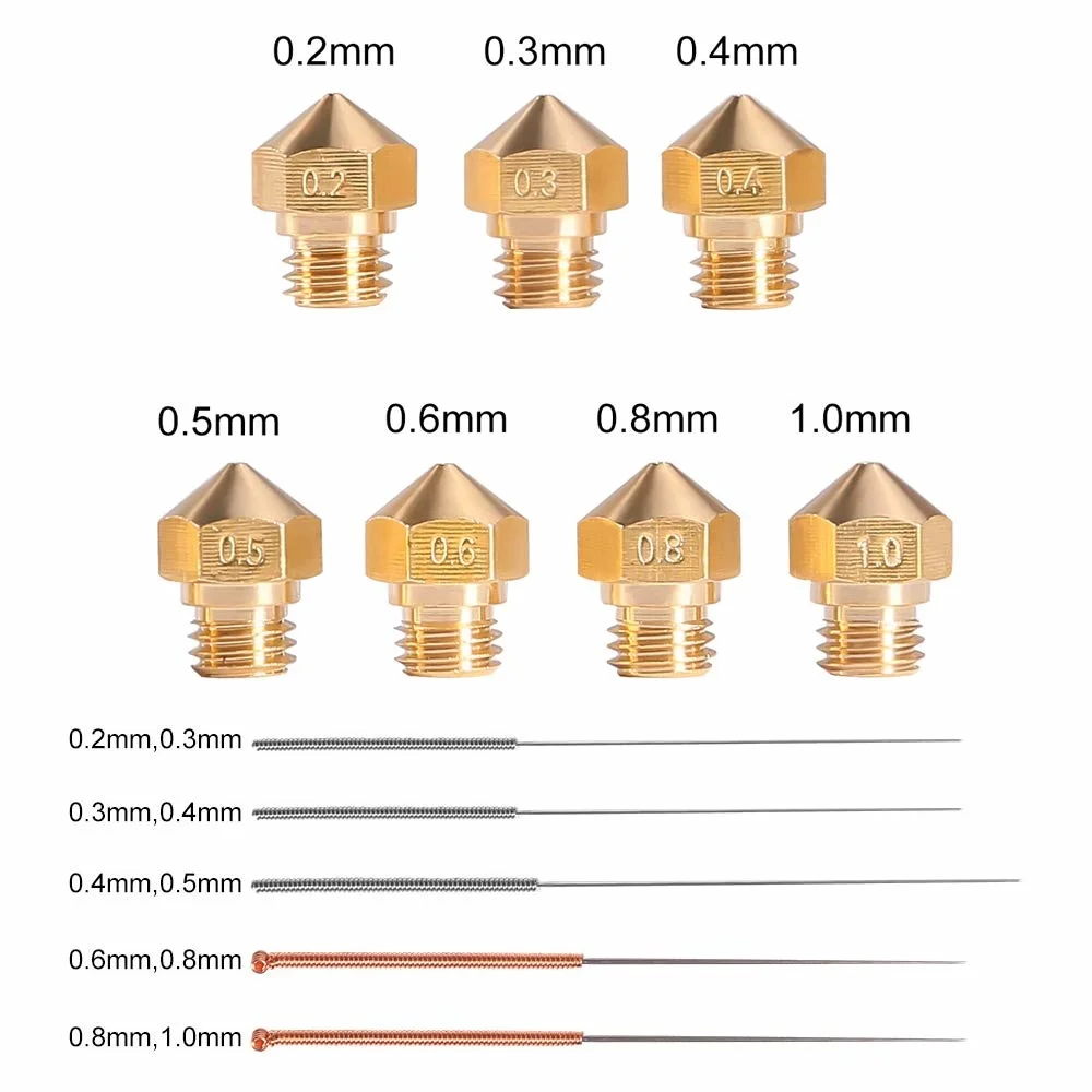 3D Printer Nozzle MK10 M7 Draad Messing Extruder Hoofd Nozzle 0.2 0.3 0.4 0.5 0.6 0.8 1.0 Mm 1.75Mm filament Met Cleaning Naalden