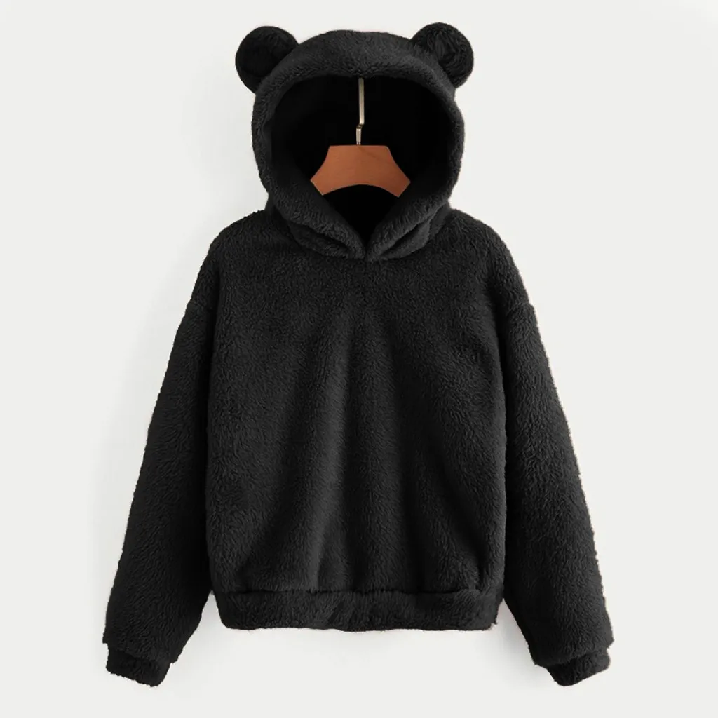 Winter Thick Warm Plush Coat Velvet Cashmere Women Hoody Sweatshirt Long Sleeve Fleece Warm Bear Shape Fuzzy Hoodie Pullover Top