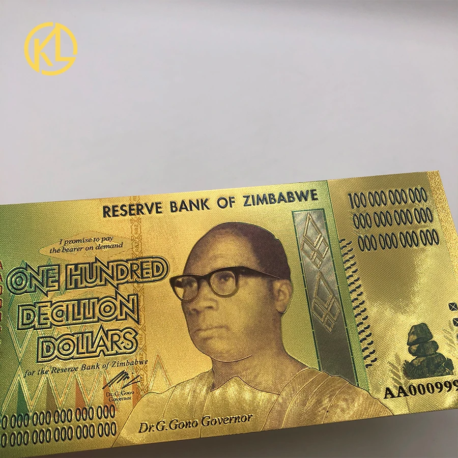 10-1000 pcs zimbabwe $Z100 Trillion/100 Quintrillion/5 Octillion/100 Decillion Dollar Gold Foil Banknote Replica banknote