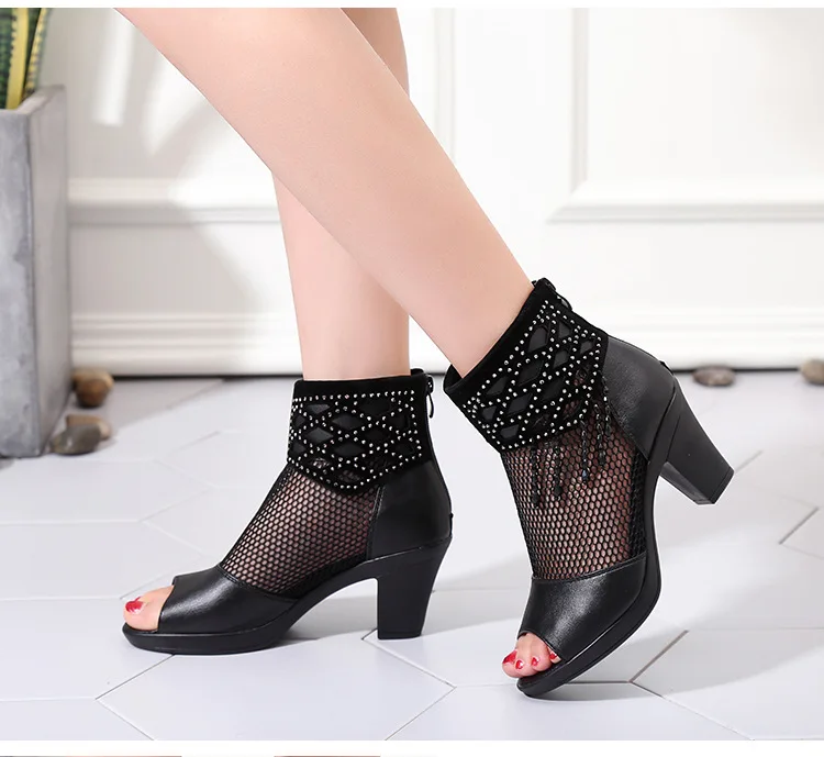 Summer Female leather Roman women\'s sandals Heels Women High Heels Sandals Solid Femme Fashion Pumps Summer Shoes