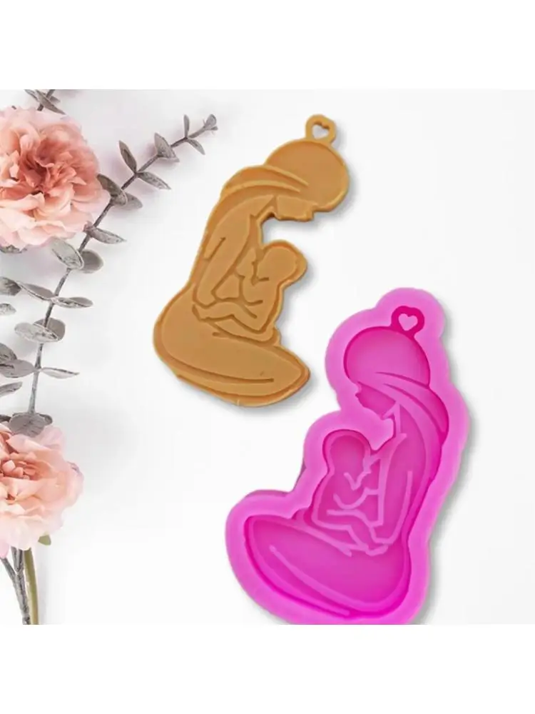 DIY Glossy Breastfeeding Mother Keychain Silicone Mould Crafts Polymer Jewelry Necklace Making Tool Epoxy Resin Mold