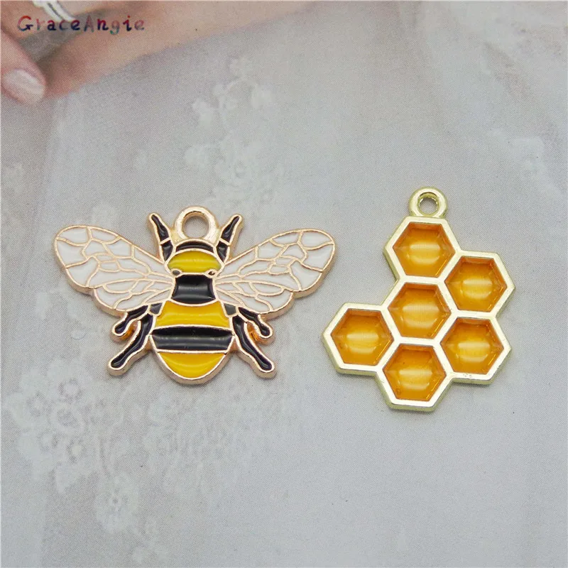 8pcs Enamel Bee Comb Crystal Necklace Pendant Animal Bracelet Accessories Handmade DIY Jewelry Earrings Gift Accessories