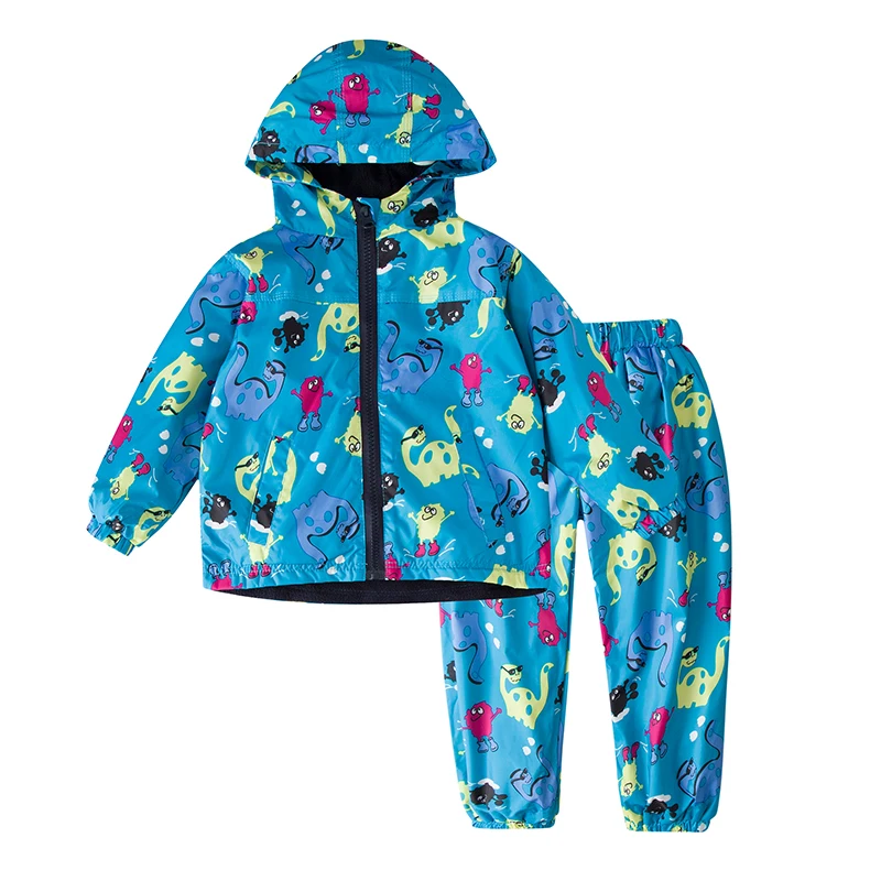 2PCS Autumn Raincoat Clothing Set Cartoon Print Kids Outfits Girls Boys Waterproof Jacket+Pants Casual Suit Children's Clothes