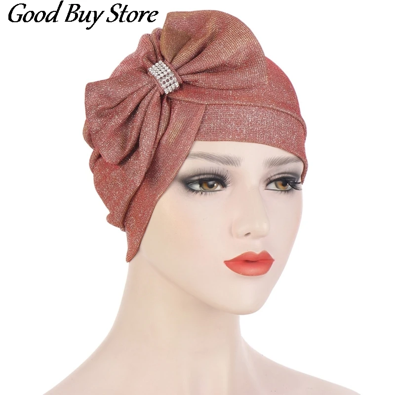 Fashion Muslim Headscarf Women Hair Wrap Stretch Bandana Bowknot Head Cover Female Indian Style Hat Turban Beanies Chemo Caps