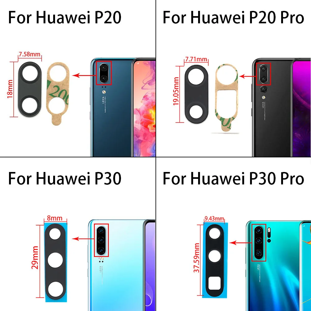 2Pcs , New Back Rear Camera Lens Glass Replacement For Huawei P20 P30 P40 Lite P40 Pro P40 Lite5G P40 Lite E