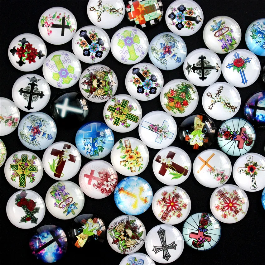 

20mm 25mm Random Mixed Cross Flowers Round Glass Cabochon Flatback Photo Cameo Base Tray Blank DIY Making Accessories K06165