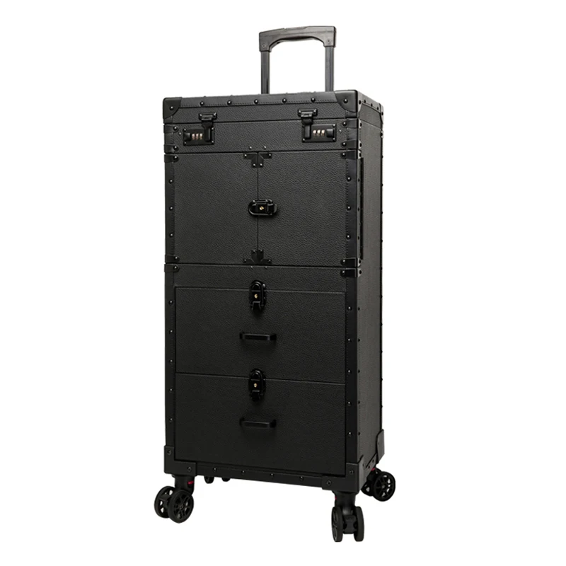 Hairdressing Toolbox Retro Hairdresser Luggage Hardcore Double Drawer Big Work Box Clipper Oil Tip Toolbox