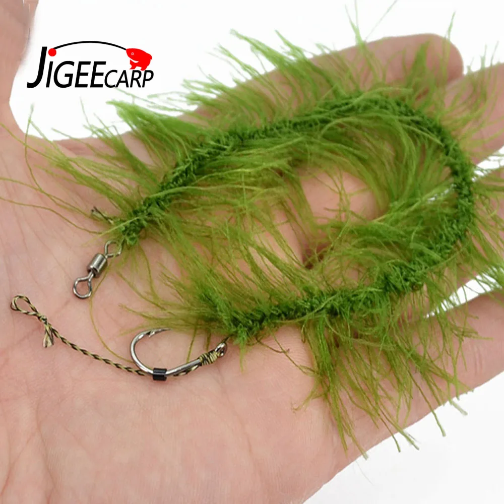 JIGEECARP 2Rigs/lot Artificial-Weed Carp Fishing Rigs Line Set Freshwater Fishing Tackle with Classic Carp Hook Size #2 #4 #6 #8