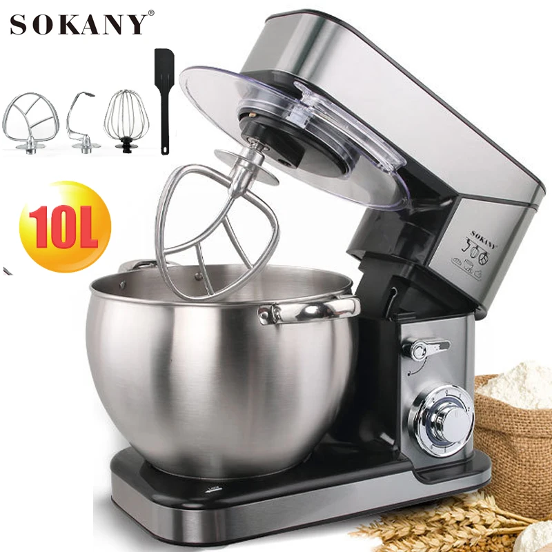 220V10L stand Planetary mixer milk frother cake dough kneading stainless mixing maker food Whisk egg beater 6 speed Chef machine