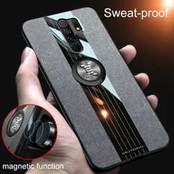 Xiaomi Redmi 9 kılıf için lüks sert bez yüzük standı mıknatıs ince korumak için arka kapak xiaomi redmi 9 Redmi9 telefon kabuk