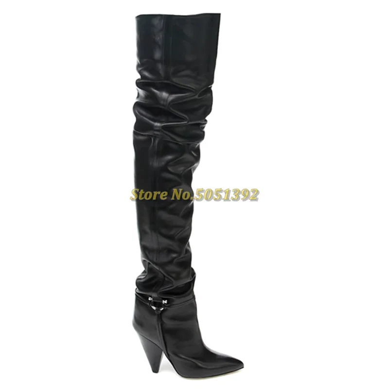 Spike Heel Leather Women Dress Boots Sexy Pointed Toe Over The Knee Solid Nude Black Newest Winter Women Boots Thigh High Shoes