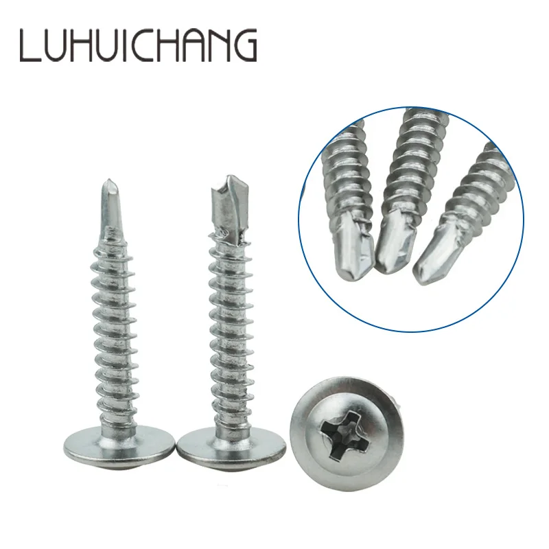 luhuichang Free Shipping 100PCS M4.2 M4.8 410 stainless steel Large Flat Head Self Tapping Screws Drilling Tail Screw