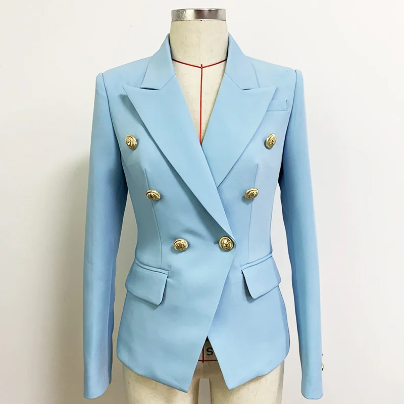 

Classic Design Women's Double-Breasted Blazer Baby Blue Slim Basic Female Jacket Metal Buckles Blazers Composite Size 4XL