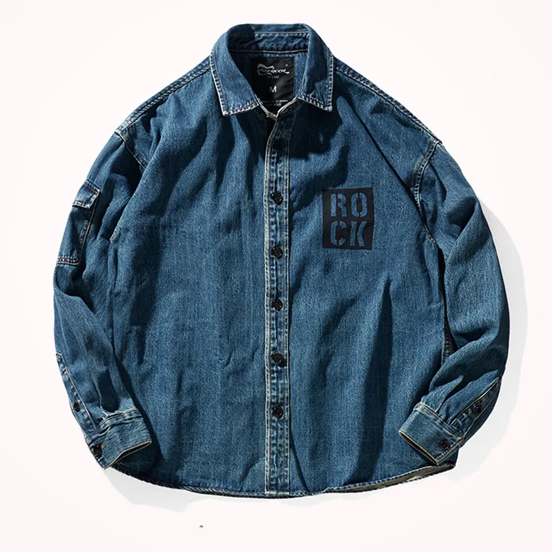 750g Heavyweight Denim Shirt Coat Men\'s Fashion American Casual Retro Washed Thickened Autumn and Winter Tooling Blouses Jacket