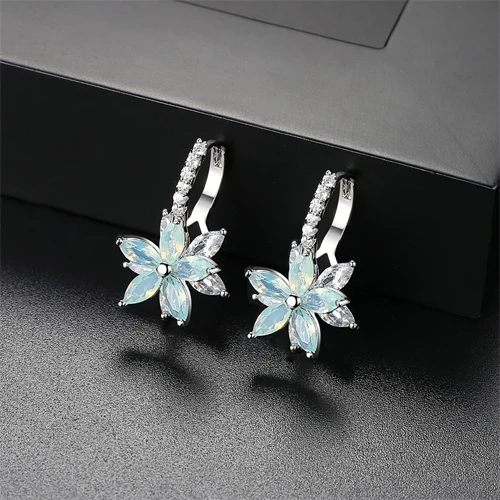 LUOTEEMI Multi-Color Cubic Zirconia Stud Earrings Fashion Cute  Lovely Geometric Flower Earring for Women Party Luxury Jewelry