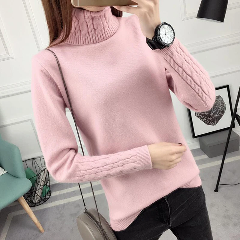 Autumn Winter Solid Cashmere Sweater Women Knitted Long Sleeve Turtleneck Sweaters Women Slim Fit Basic Pullovers 2024