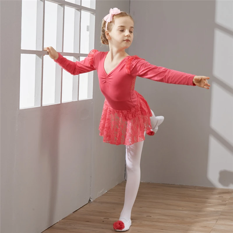 Vêtements de danse à manches longues pour filles, robe de danse mignonne en coton, robe de Performance sur scène pour tout-petits, robe Tutu pour enfants, jolies jupes de danse