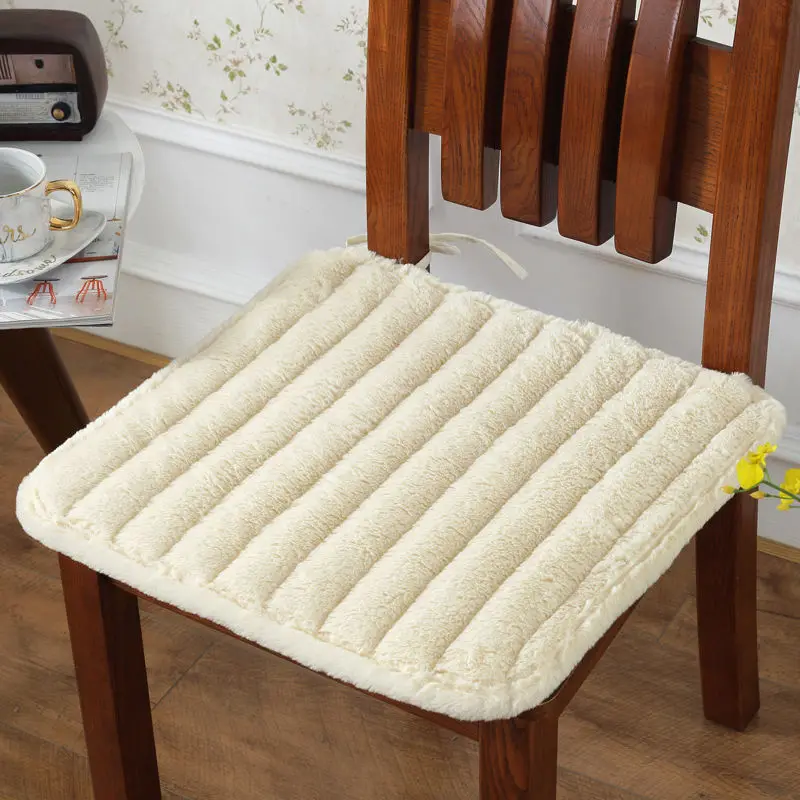 Plush Chair Seat Cushion With Bind Seat Cushion Pure Color Chair Pad Winter Seat Cushion Square Pad Fart Pad Dining Chair Mat