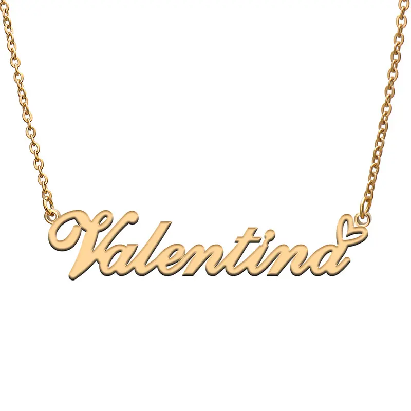 Valentina Name with Heart Necklace for Women Stainless Steel Jewelry Nameplate Pendant Femme Mother Child Girls Gift