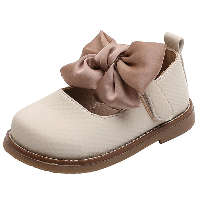 13.5-18.5cm Brand Children Solid Pure Shoes Girls Leather Shoes Lace Bow-knot Sweet Soft Shoes Princess Dress Shoes For Wedding