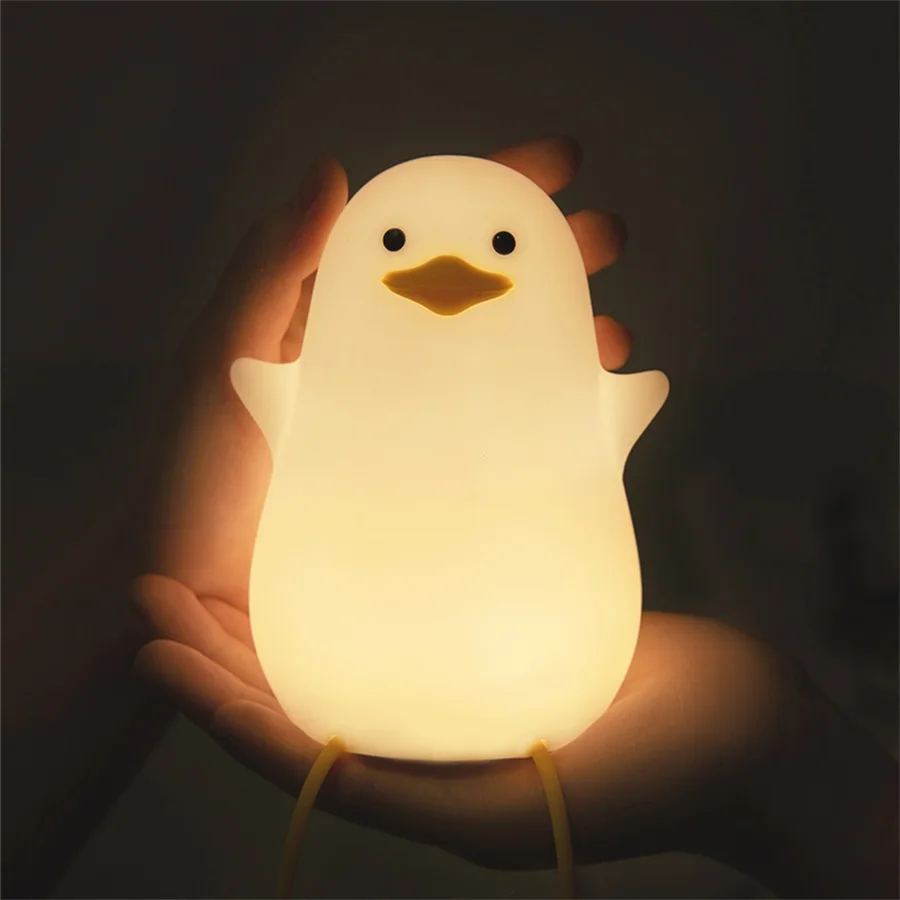 Pato bonito conduziu a lâmpada da noite dos desenhos animados silicone usb recarregável dormir luz sensor de toque temporização quarto lâmpada