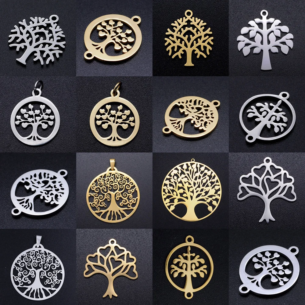 5pcs/lot diy heart tree of life stainless steel charm pendant wholesale family trees jewelry bracelet connector charms