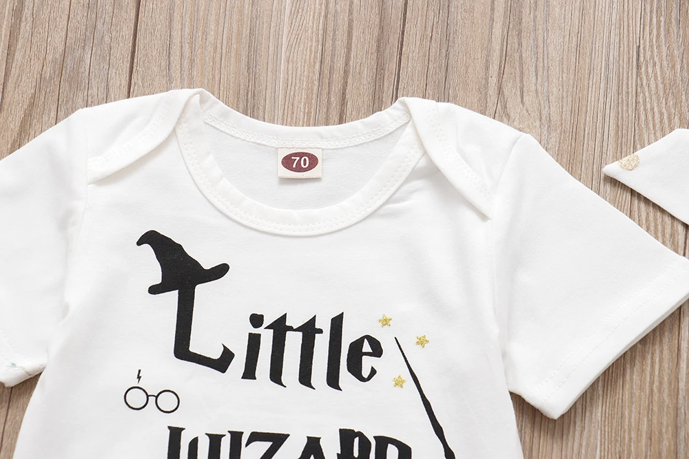 2023 New Infant Baby Clothing Set Little Wizard Has Arrived Letter Print Romper+Pants+Hat 3PCS Babe Outfit