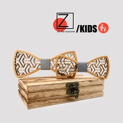 Boys Wood Bow Tie with carved Father Bowtie Kids Set Box Packing Gift set