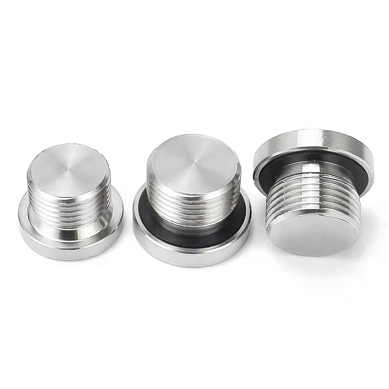 304 Stainless Steel Lnner Six Angle With Flange Oil Plug M8/10/12/14/16/18/20/22/24/27/33 x 1.5 Male Threaded Ring Sealing Plug