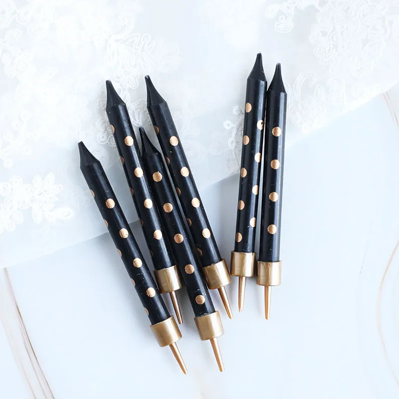 6pcs !Black and gold striped wave point star baking cake candles for birthday party wedding decorations floating candles