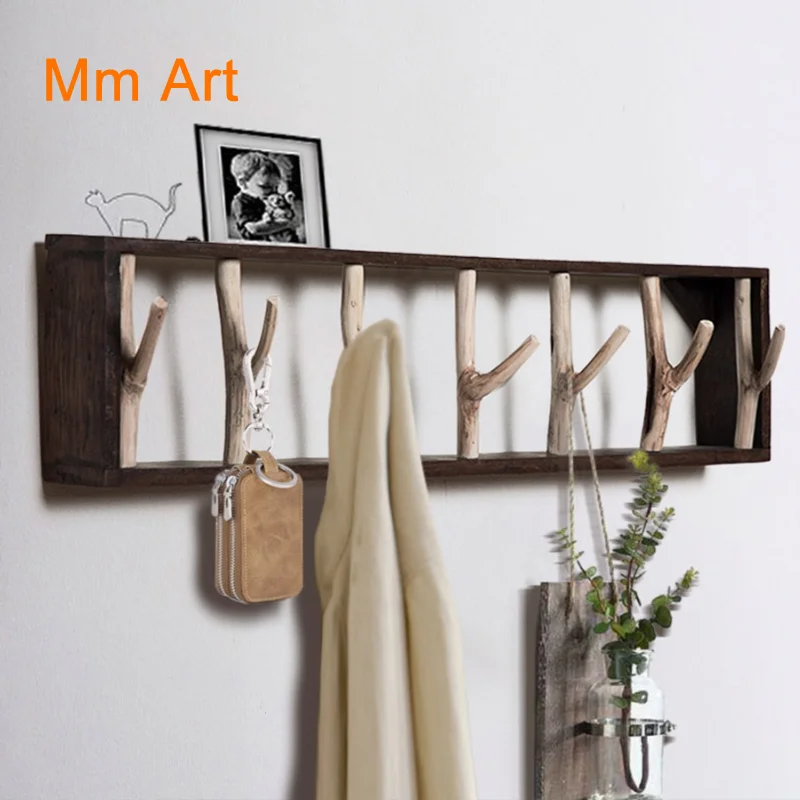 Branch Solid Wood Coat and Hat Rack Living Room Wall Creative Wall Hanging Hanger Key Clothes Hook