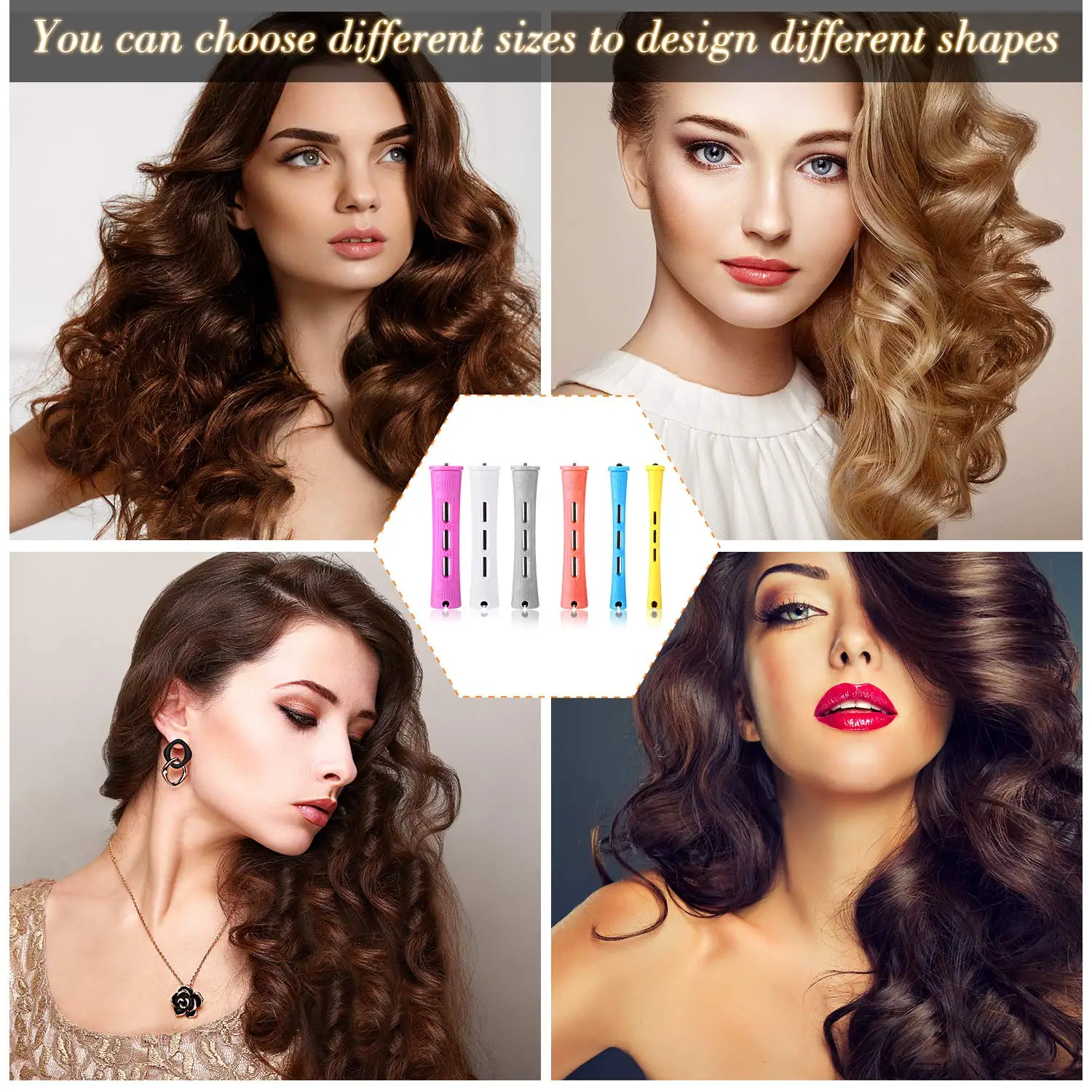 60 peças de haste curta de cabelo, haste de enrolamento de cabelo com onda fria, haste curva de plástico, rolador de ondulação de cabelo com pente de rolo pintail de aço