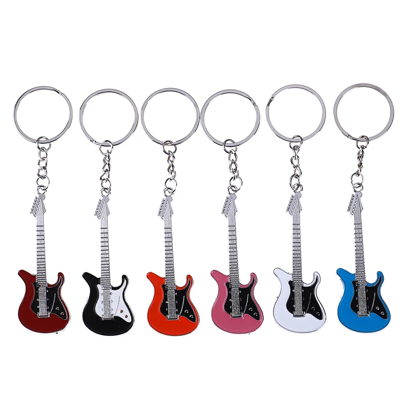 1PCS Mini Metal Classic Electric Guitar Keychain Key Car Chain Guitar Key Ring Musical Instruments Pendant For Man Women 6Colors