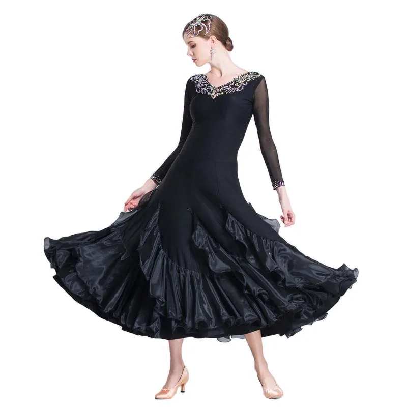 M-1861 Festival Women Black Ballroom Smooth Practice Dress Waltz Standard Ballroom Dance Competition Dresses For Sale