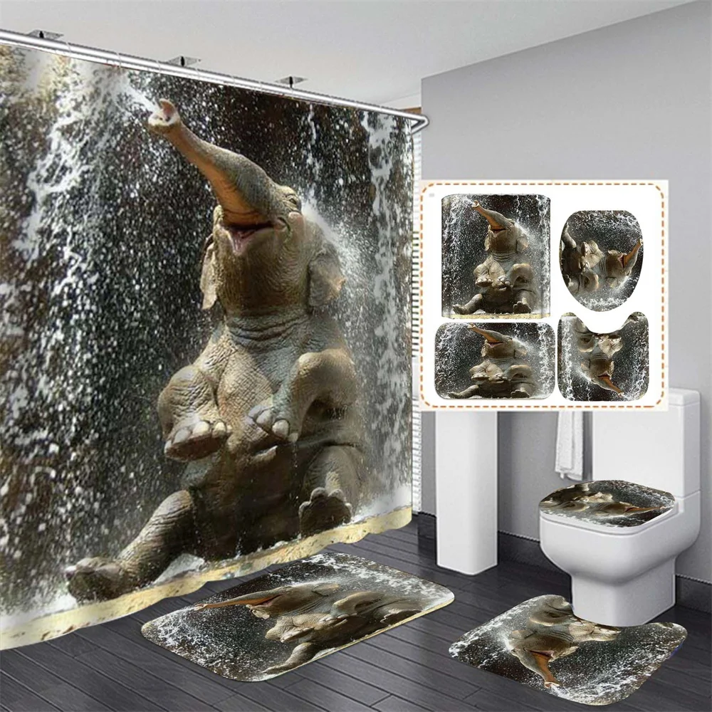 Elephant 3D Printing Bohemian Shower Curtain Waterproof Bathroom Curtain Set with Hooks for Home Decoration Cortinas De Baño