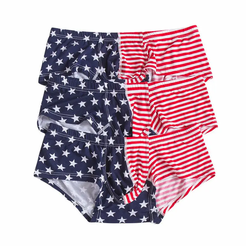 3 Piece Sexy Mens Briefs Jockstrap Slips Hombre Underwear American Flag Stripe Printed Thong G-String Gay Panties Boxershorts