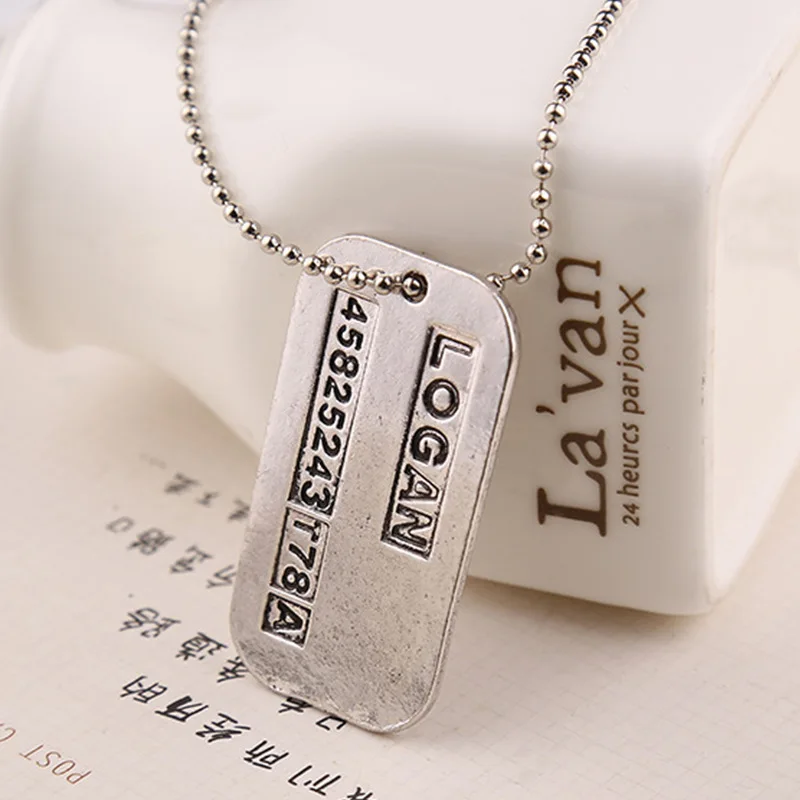 

X Men Necklace Logan Hugh Jackman Dog Tag Army Military Dogtag Pendant Vintage Silver Color Movie Jewelry Men Wholesale