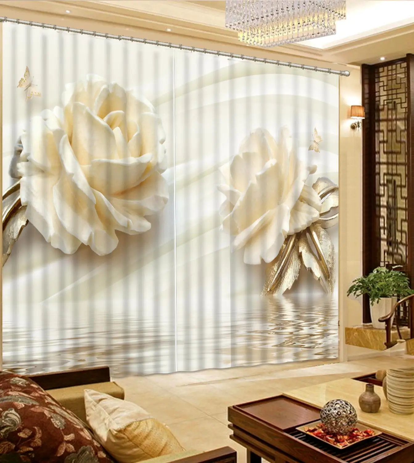 

3D curtains customize Embossed flowers For any window 3D curtain printing blackout curtains