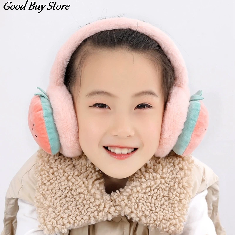 ผลไม้น่ารักฤดูหนาวEarflapเด็กเก็บEarmuffsอบอุ่นเล่นสกีกลางแจ้งหูฟังหูฟังการ์ตูนอุ่นPlushหมวก