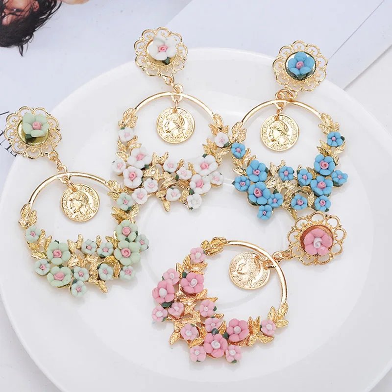 1 Pair Flower Earring Women Girls Fashion Earrings Luxury Big Pendant Hoop Earrings for Party Dress Decor Jewelry mujer 2021