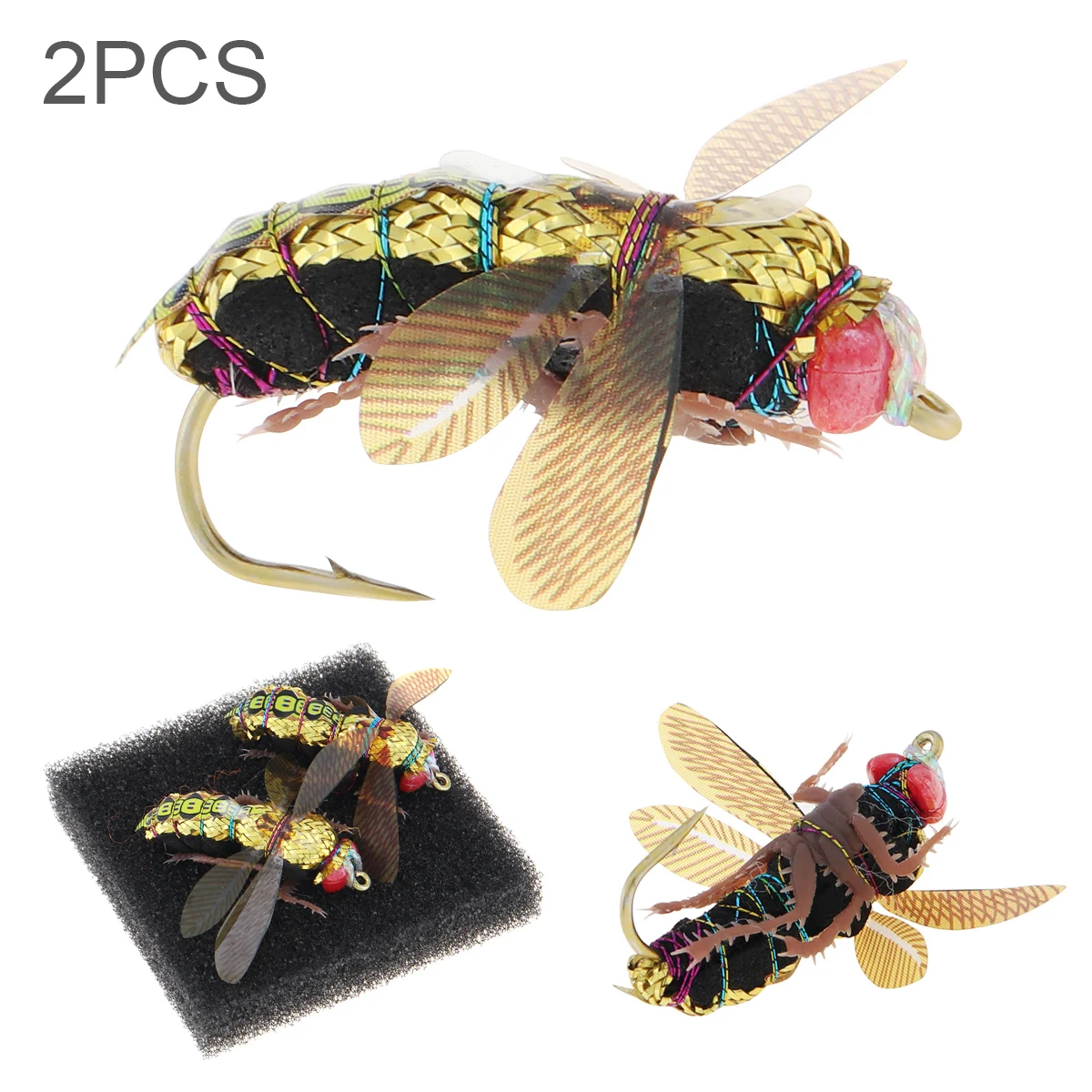 

2pcs Insect Bee Files Fishing Lure Mini Artificial Fishing Bait Feather Single Hooks Carp Fish Lure