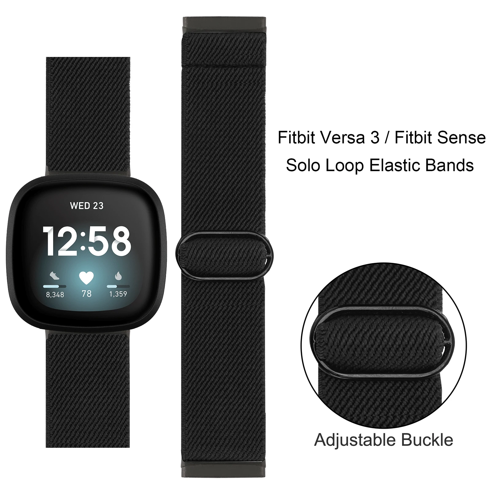 Wearlizer Elastic Strap For Fitbit Versa 3 Replacement  Adjustment Band For Fitbit Versa 4 Nylon Loop Bracelet For Fitbit Sense