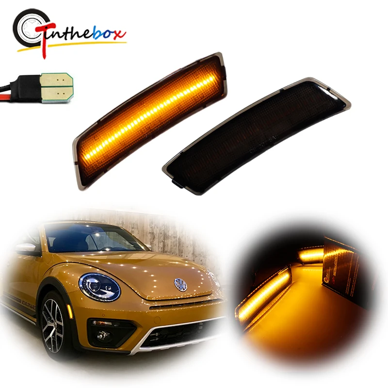 Smoked Lens White / Amber LED Front Side Marker Indicator Lights For 2018-up Volkswagen Tiguan, For 2012-2019 Volkswagen Beetle