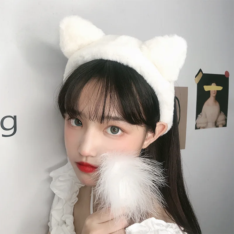 1PC Rabbit Fur Hairbands Cat Ear Shape Soft Warm Fashion Elastic Headwraps Women Girls Wash Face Headbands Hair Accessories