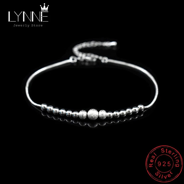 Nowe mody okrągła kula zroszony łańcuszek na kostkę 925 Sterling Silver matowy wisiorek z koralikami obrączki bransoletki dla damska biżuteria na prezent